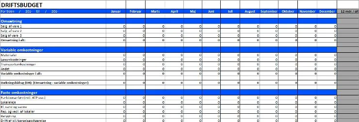 Eksempel på budgetskabelon i excel