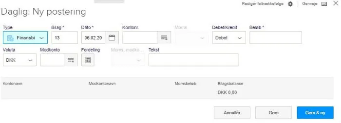 Skærmdump fra E-conomic regnskabsprogram